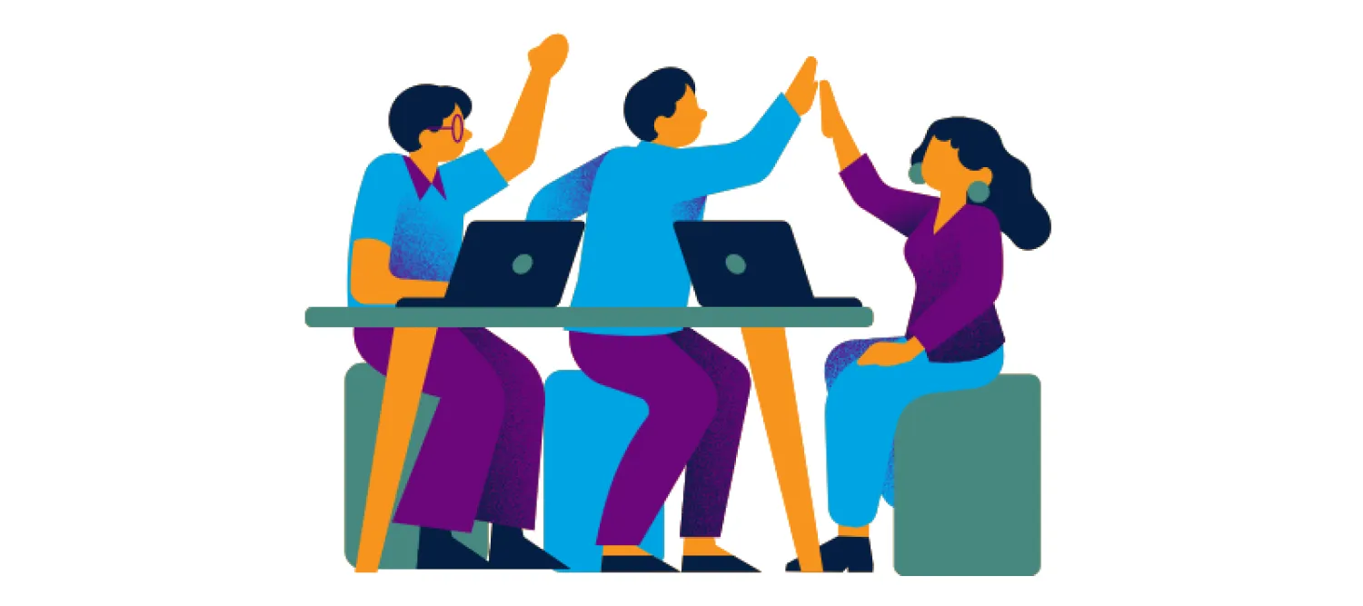 Three figures highfiving