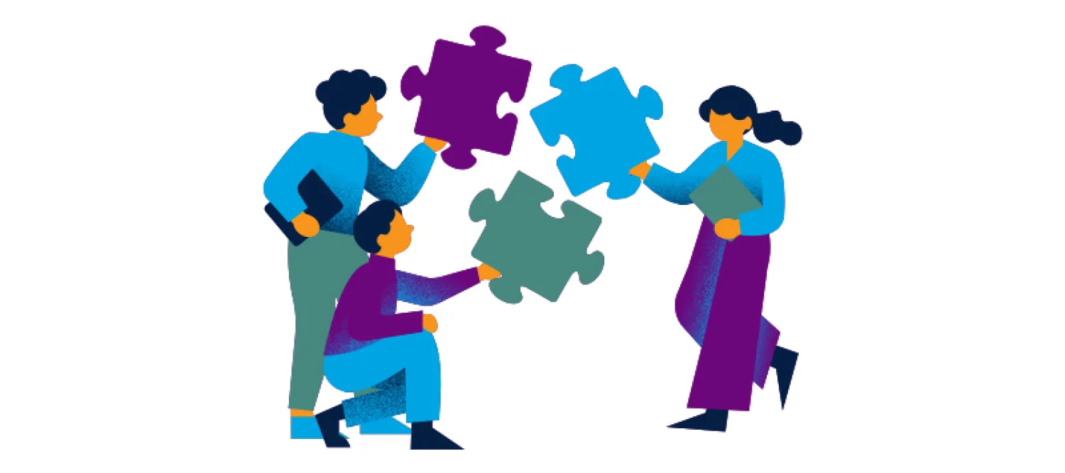 Figures with jigsaw puzzle pieces